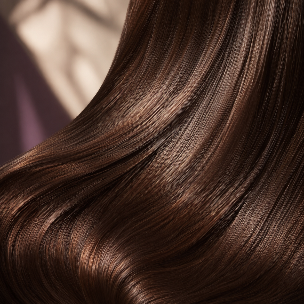 Detalle de cabello castaño liso y brillante